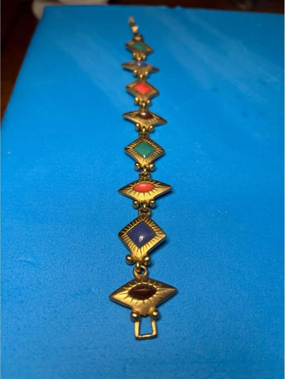 Vintage Gold Tone Multi Color Stone Link Bracelet